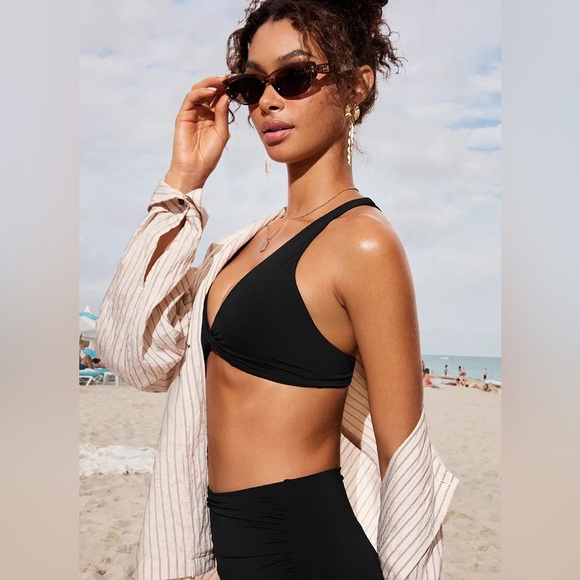 Sunshine V Neck Bikini Twist Front Tops Criss Cross Back - Picture 4 of 7